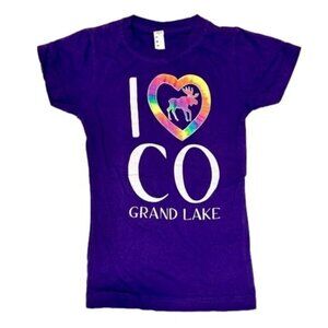 I Love CO Grand Lake Graphic Shirt w Purple Rainbow Heart Size Toddler Girls 4T